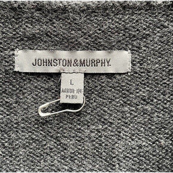 Johnston & Murphy Gray Merino Wool Shawl Neck Sweater Size L Classic Preppy - Picture 7 of 13